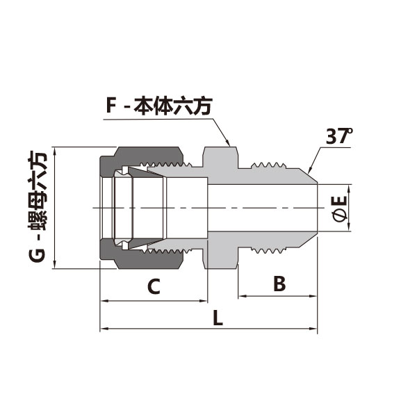 卡套轉37°擴口直通接頭