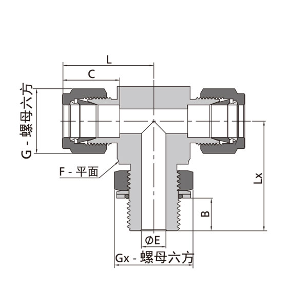 支管可調ISO平行外螺紋卡套三通接頭