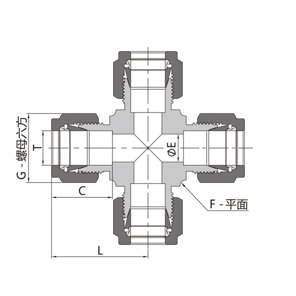 等徑卡套四通接頭
