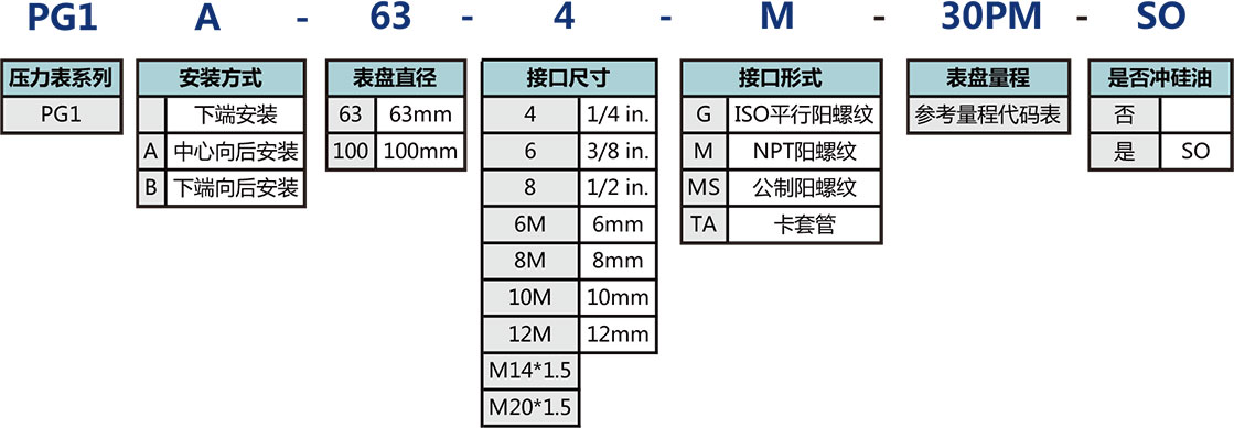 PG係列不鏽鋼壓力表選型說明